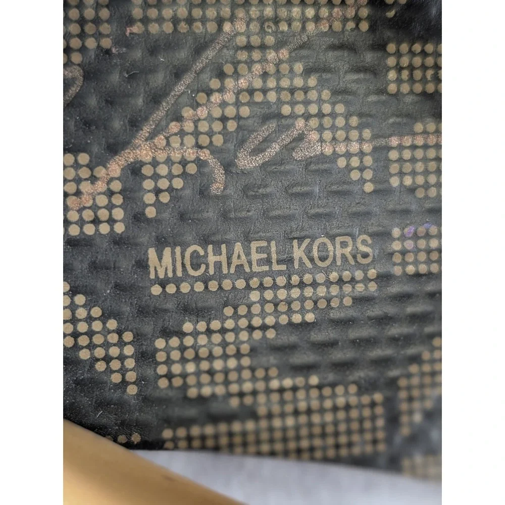 Michael Kors Womens MK Monogram Flip Flops Brown Gold Logo Sandals Size 8